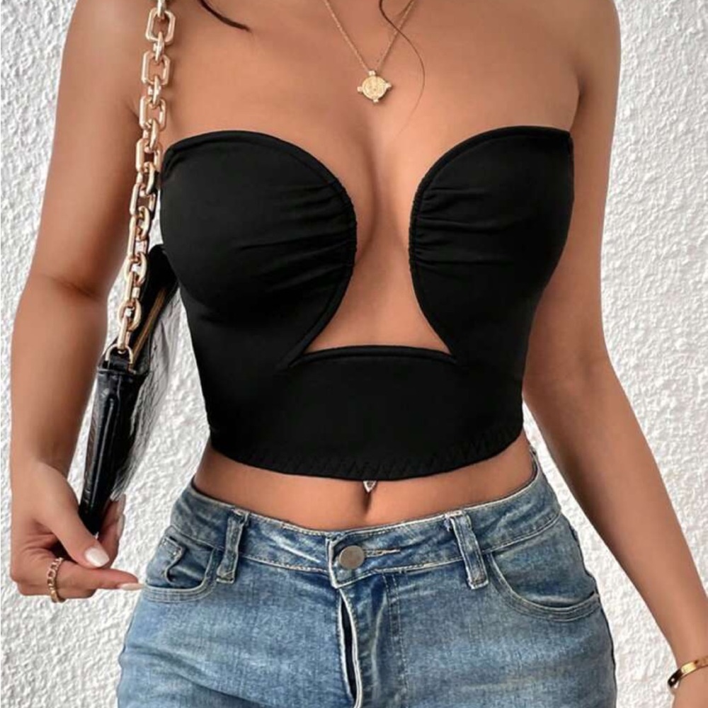 BRAND NEW BlackSolid Cut Out Tube Top Size L